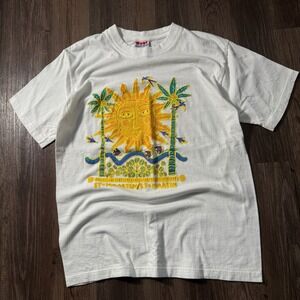 Vintage St Maarten St Martin Sun Palm Trees Graphic T Shirt Tee Size L White
